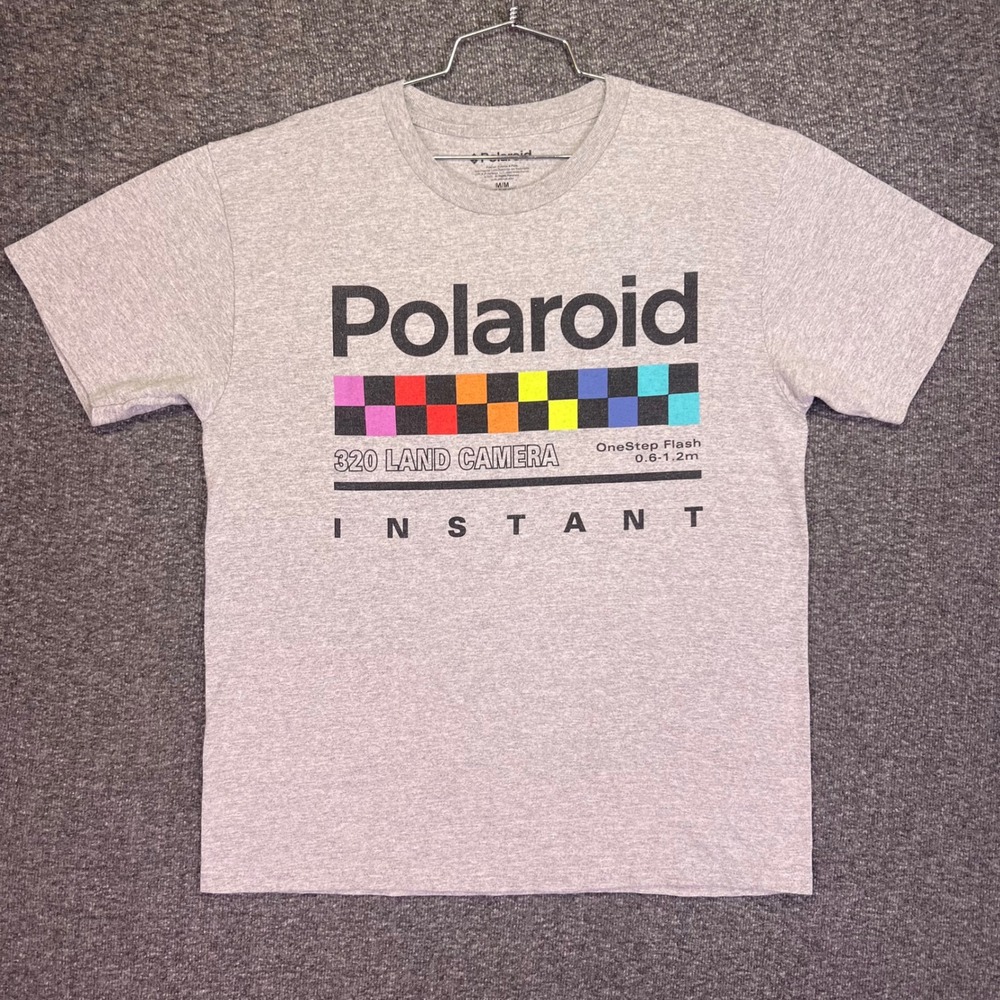 Polaroid Graphic Shirt Mens M Gray Retro 320 Land Camera Casual Short Sleeve